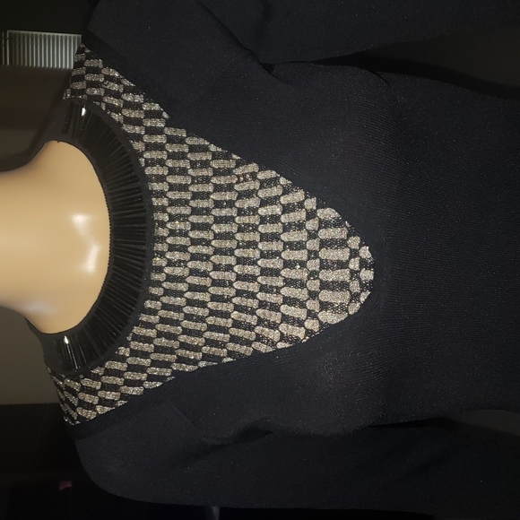 Rachel Roy xs edgy bodycon long sleeve dress jeweled scoop metallic trim - Picture 4 of 6